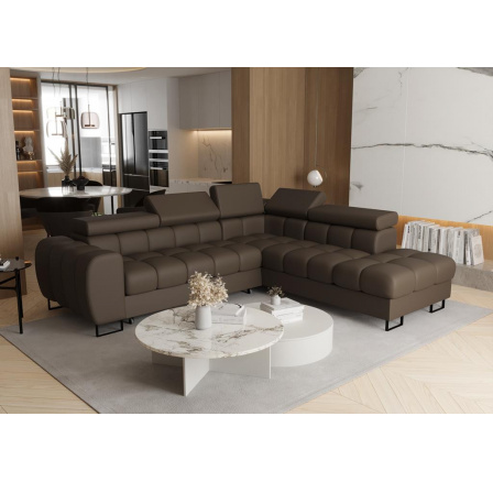 Rohová sedací souprava ASPEN 260x225 cm přírodní kůže - pravá, Hnědá kůže