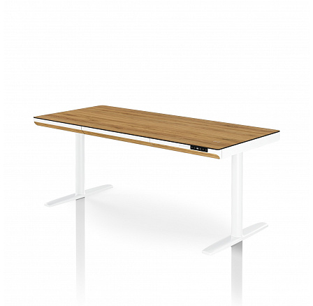 Elektrický výškově nastavitelný stůl sit-stand se zásuvkou a bezdrátovou nabíječkou Qi, bílý/zlatý dub, 1600 mm: ELLIS Elektrický výškově nastavitelný stůl sit-stand se zásuvkou a bezdrátovou nabíječkou Qi, bílý/zlatý dub, 1600 mm: ELLIS