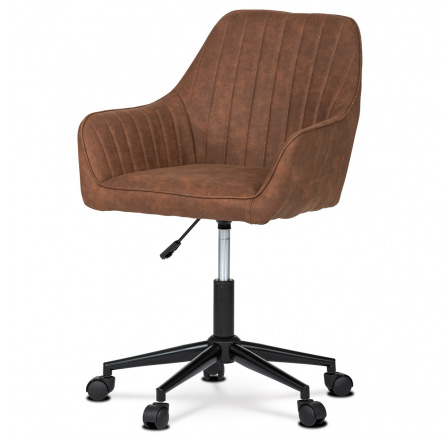 Pracovní židle, potah hnědá vintage látka, výškově nastavitelná, černý kovový kříž