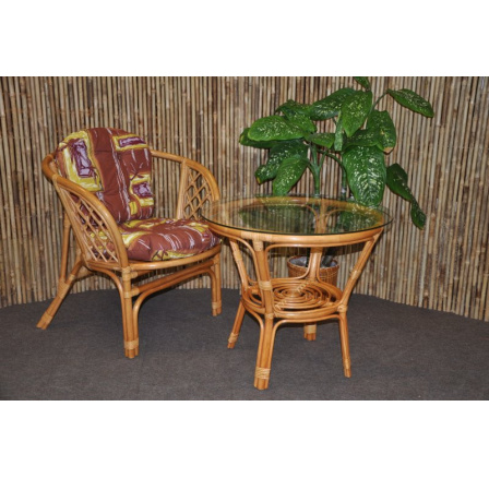 Ratanová sedací souprava Bahama 1+1 medová, polstr hnědý list