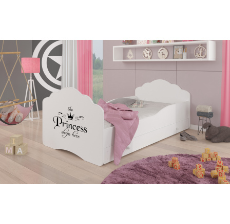 Postel dětská CASIMO PRINCESS BLACK 140x70 Bílá s matrací a zásuvkou