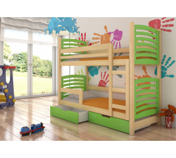 Dvoulůžková patrová postel s matracemi OSUNA Pine+Green