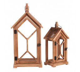 Lucerna dřevěná - tvar domku, cena za sadu 2 ks