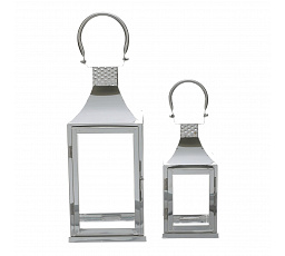 Lucerna kovová, tenké rámy - čtyřboká, stříbrná, cena za sadu 2 ks