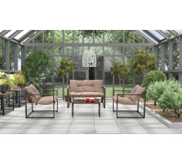 Zahradní set SHARK (pohovka+křeslo 2x+konf. stůl), černá/cappuccino