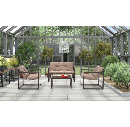 Zahradní set SHARK (pohovka+křeslo 2x+konf. stůl), černá/cappuccino