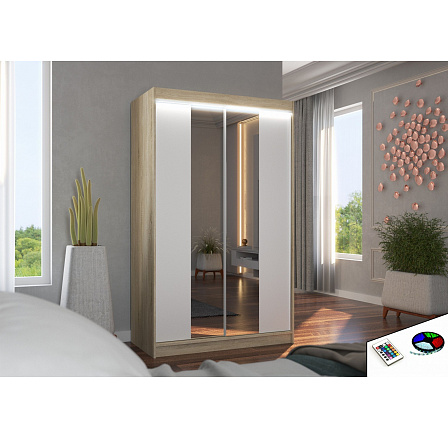 Posuvná skříň se zrcadlem a LED osvětlením MARVIN 120 Sonoma+Bílá Posuvná skříň se zrcadlem a LED osvětlením MARVIN 120 Sonoma+Bílá