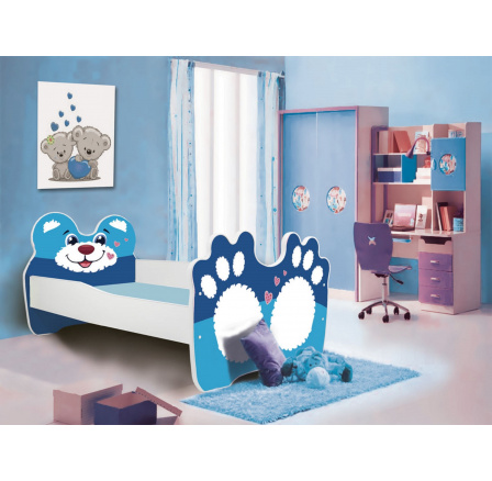 Dětská postel BEAR s matrací, 140x70 cm, Bílá/Modrá