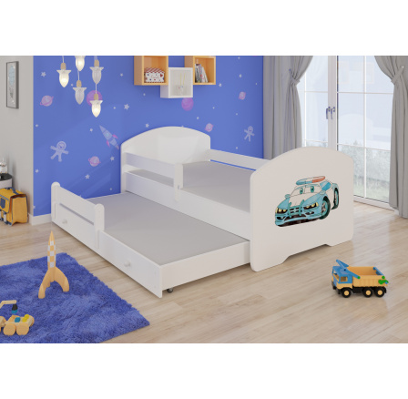 Dvojlůžko s bariérkou a matracemi PEPE II POLICE CAR 160x80 Bílá Dvojlůžko s bariérkou a matracemi PEPE II POLICE CAR 160x80 Bílá