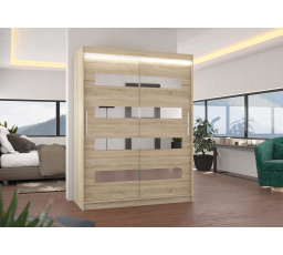 Posuvná skříň se zrcadlem a LED osvětlením BALTIC 150 Sonoma+Sonoma