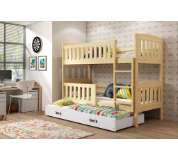 Dětská patrová postel KUBUS 3 s přistýlkou 80x190 cm, bez matrací, Přírodní/Bílá