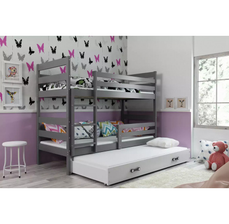 Dětská patrová postel ERYK 3 s přistýlkou 80x160 cm, včetně matrací, Grafit/Grafit