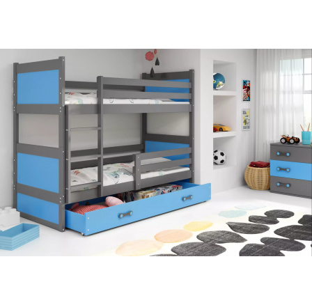 Dětská patrová postel RICO se šuplíkem 80x190 cm, bez matrací, Grafit/Modrá