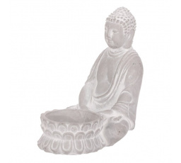 Buddha sedící - betonová soška, kalíšek na svíčku, barva šedá