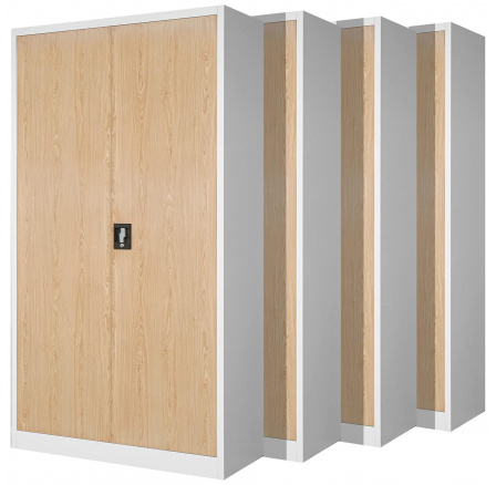 Sada 4x kancelářská kovová skříň na dokumenty JAN, 900 x 1850 x 400 mm, Eco Design: bílá/ dub sonoma Sada 4x kancelářská kovová skříň na dokumenty JAN, 900 x 1850 x 400 mm, Eco Design: bílá/ dub sonoma