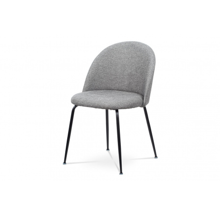 Jídelní židle, stříbrná látka, kovová čtyřnohá podnož, černý matný lak