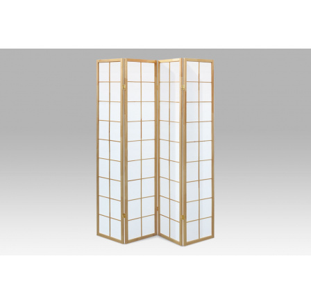 Paraván dřevěný 4 dílný, masiv smrk, bílá netkaná textilie, přírodní odstín