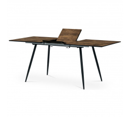 Jídelní stůl, 140+40x80x76 cm, MDF deska, 3D dekor v imitaci staré dřevo, kov, černý lak