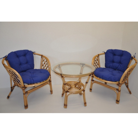 Ratanová sedací souprava Bahama malá LUX polstry tmavě modrý melír Ratanová sedací souprava Bahama malá LUX polstry tmavě modrý melír