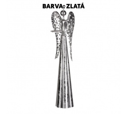 Anděl kovový, na čajovou/LED svíčku, zlatá barva.