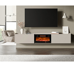 Závěsná TV komoda ARIGATO s elektrickým krbem, kašmír
