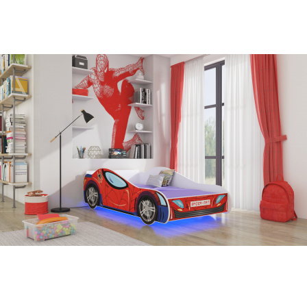 Postel s matrací a LED osvětlením SPIDER 140x70 Červená