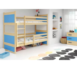 Dětská patrová postel RICO 80x190 cm, včetně matrací, Přírodní/Modrá