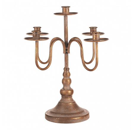 Svícen kovový - 5 ramen, na kónické svíčky, zlatý Svícen kovový - 5 ramen, na kónické svíčky, zlatý