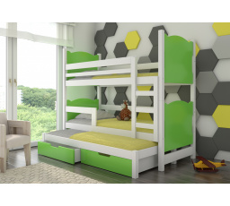 Třílůžková patrová postel s matracemi LETICIA White+Green