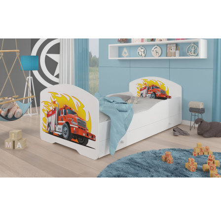 Postel s matrací a šuplíkem PEPE FIRE TRUCK 140x70 Bílá