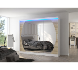 Posuvná skříň se zrcadlem a LED osvětlením CAMBE 250 Bílá+Sonoma