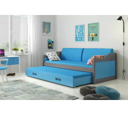 Dětská postel DAVID s matracemi, 80x190 cm, Grafit/Modrá