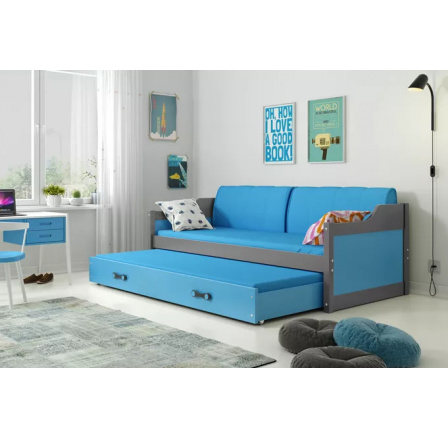 Dětská postel DAVID s matracemi, 80x190 cm, Grafit/Modrá