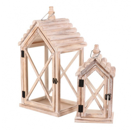Lucerna dřevěná - tvar domku, cena za sadu 2 ks Lucerna dřevěná - tvar domku, cena za sadu 2 ks