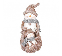 Sněhulák s malým - figurka z polyresinu, imitace dřeva