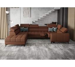 Rohová sedací souprava PORTO MAX I , relax přírodní kůže 225x350X193 cm - levá, Koňaková kůže