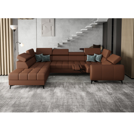 Rohová sedací souprava PORTO MAX I , relax přírodní kůže 225x350X193 cm - levá, Koňaková kůže Rohová sedací souprava PORTO MAX I , relax přírodní kůže 225x350X193 cm - levá, Koňaková kůže