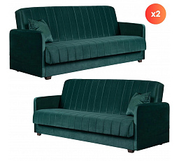 Sada 2x Rozkládací Pohovka PORTO Zelená Sametová
