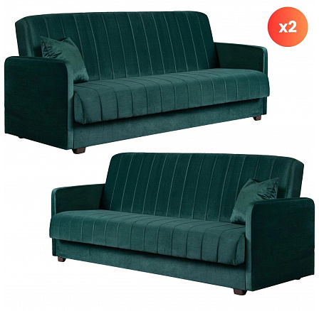 Sada 2x Rozkládací Pohovka PORTO Zelená Sametová