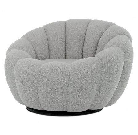 Křeslo relaxační, látka šedá Bouclé, otočné.