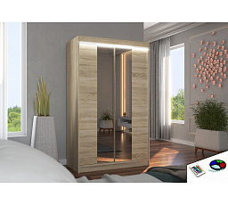 Posuvná skříň se zrcadlem a LED osvětlením MARVIN 120 Sonoma+Sonoma