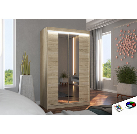 Posuvná skříň se zrcadlem a LED osvětlením MARVIN 120 Sonoma Posuvná skříň se zrcadlem a LED osvětlením MARVIN 120 Sonoma
