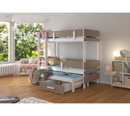 Třílůžková patrová postel s matracemi ETAPO 180x80 Bílá+Truffle