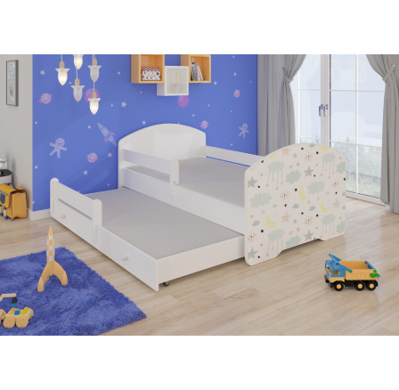 Postel dětská vyvýšená 2 místná se zábranou a matracemi PEPE II GALAXY 160x80 Bílá