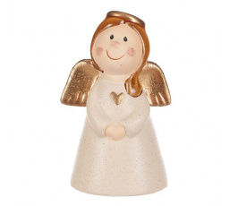 Anděl - keramická figurka, béžová se zlatými křídly