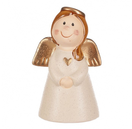 Anděl - keramická figurka, béžová se zlatými křídly