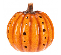 Dýně s otvory - keramika, LED osvětlení, žlutá