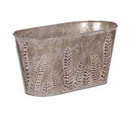 Truhlík z kovu na květiny, v tmavě krémové barvě s kapradím