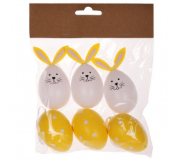 Vajíčka plastová - zajíčci, žluto-bílá, cena za balení (6 ks)