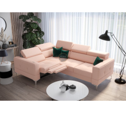 Rohová sedací souprava TOSCANIA , relax s funkcí spaní 185x250 přírodní kůže - růžová, levá